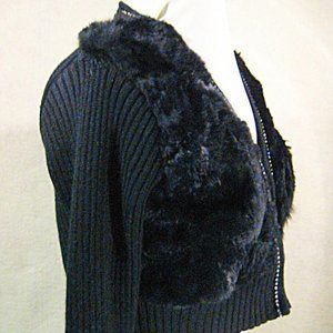 Black Rabbit Fur Cropped Sweater, Vintage Juniors SZ L or Women Size 6